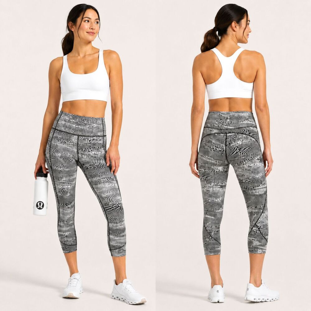 Lululemon In Movement Crop Leggings 6 Everlux 19" Swerve Vapor Metal Gray Gym
